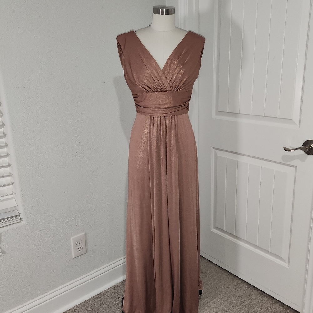 David Meister Gown Bronze Metallic Low Back
